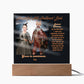 Personalized Halloween Acrylic Plaque for Cat Mom with Portrait of Dressed Up in a Historical Costumes with Cat's and Mom's faces. Funny and Sentimental “Mirthful All Hallows' Eve” Wishes. A Table Home Décor Lamp, Gift from Husband, Children and Cat.