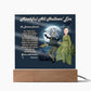 Personalized Halloween Acrylic Plaque for Cat Mom with Portrait of Dressed Up in a Historical Costumes with Cat's and Mom's faces. Funny and Sentimental “Mirthful All Hallows' Eve” Wishes. A Table Home Décor Lamp, Gift from Husband, Children and Cat.