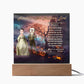 Personalized Halloween Acrylic Plaque for a Dog Mom with a Portrait of a Dressed Up in Early XX Century Costume with Customizable Dog and Mom faces. Funny and Sentimental Halloween Wishes . A Table Home Décor Lamp, Gift from Husband and or Children.