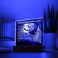 Personalized Halloween "Mirthful All Hallows' Eve" Acrylic Plaque for a Cat Mom or Cat Daughter, a Portrait of a Dressed Up in a Costume with Customizable Cat‘s and Daughter faces. Funny and Sentimental Table Home Décor from Husband and Children.