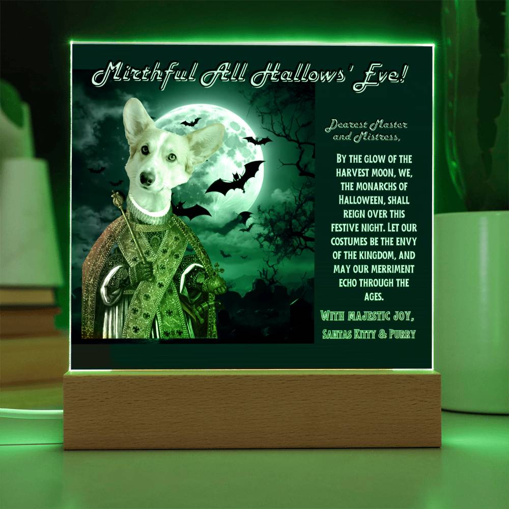 Halloween pet portrait with wishes to Dog Parents: Mom & Dad from their king dog. Personalized gift fot mother & father.