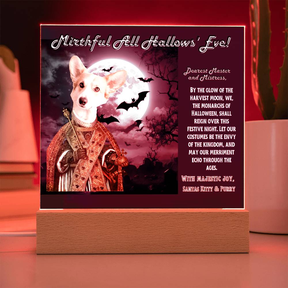 Halloween pet portrait with wishes to Dog Parents: Mom & Dad from their king dog. Personalized gift fot mother & father.