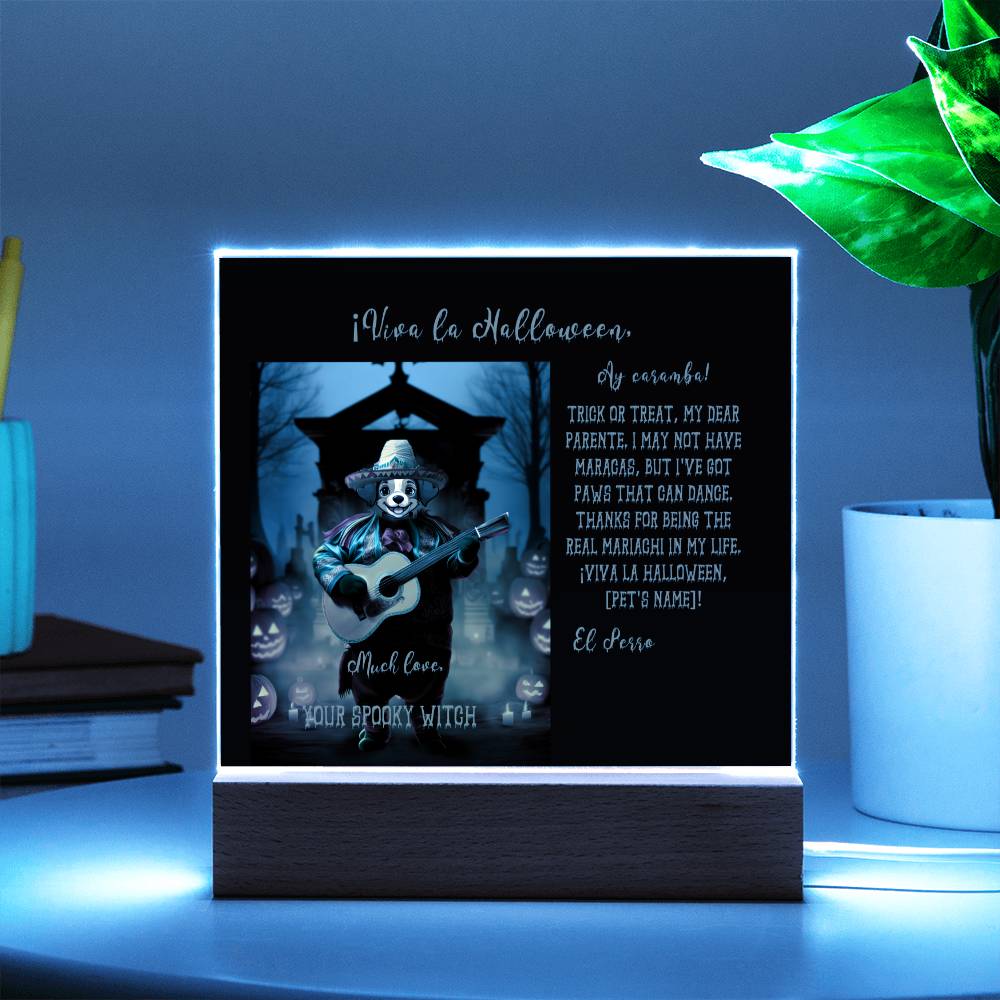 Personalized Halloween Acrylic Plaque for a Dog Mom, a Portrait of Your Dog Dressed Up in a Mariachi Costume with Customizable face. Funny and Sentimental Gift from a Husband and/or Children, a Table Home Décor Lamp.