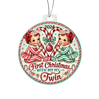 Personalized Gift For Twin Girls Daughters First Christmas Custom Ornament for Newborn Babies With Their Names