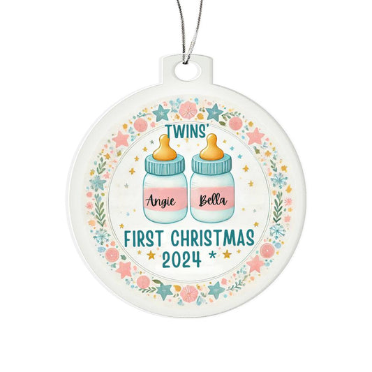 Personalized Gift For Twin Boys First Christmas Custom Ornament for Newborn Babies With Their Names