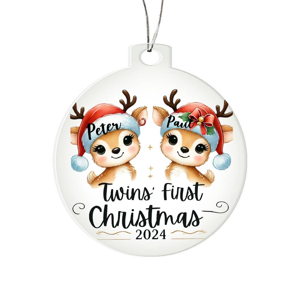 Personalized Gift For Twin Boys First Christmas Custom Ornament for Newborn Babies Names Year Holiday Tree Decor Keepsake Family