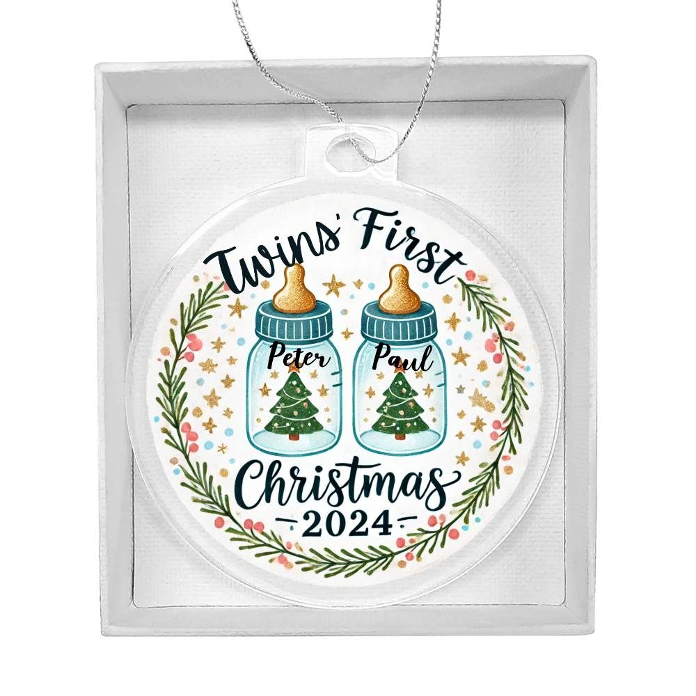 Personalized Gift For Twin Boys First Christmas Custom Ornament for Newborn Babies With Their Names