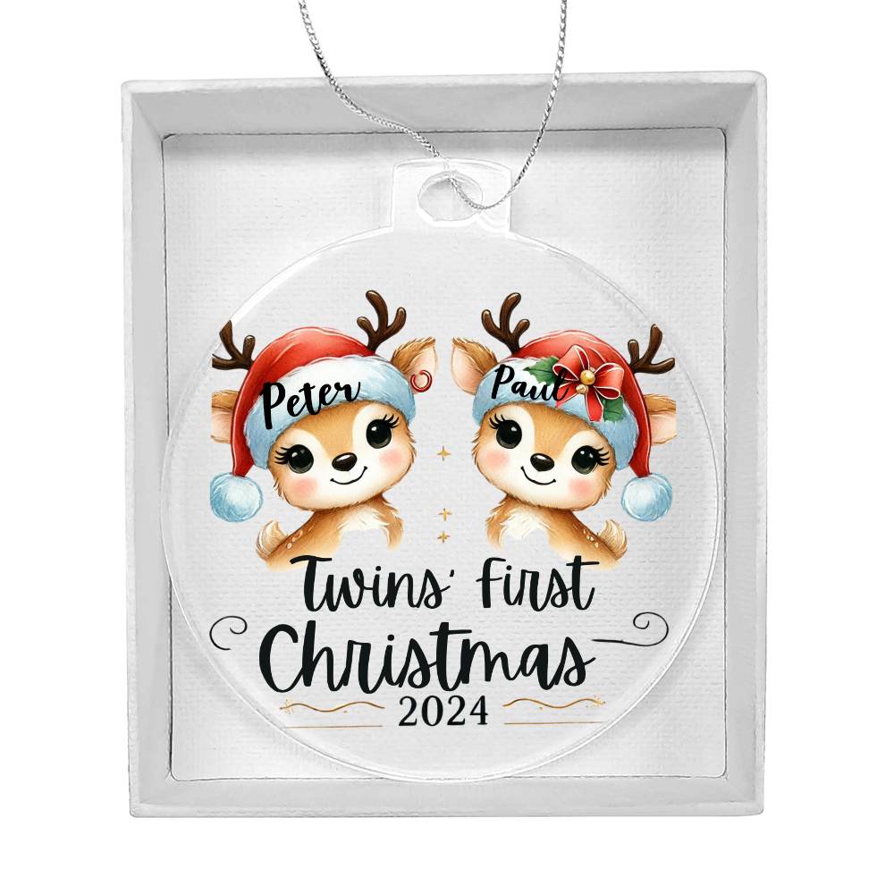 Personalized Gift For Twin Boys First Christmas Custom Ornament for Newborn Babies Names Year Holiday Tree Decor Keepsake Family