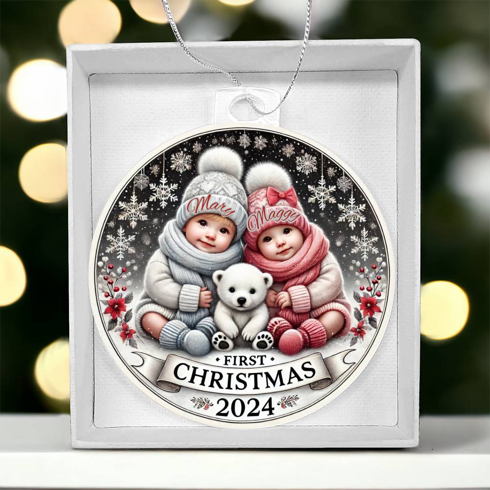 Personalized Gift For Twin Girls Daughters First Christmas Custom Ornament for Newborn Babies With Their Names