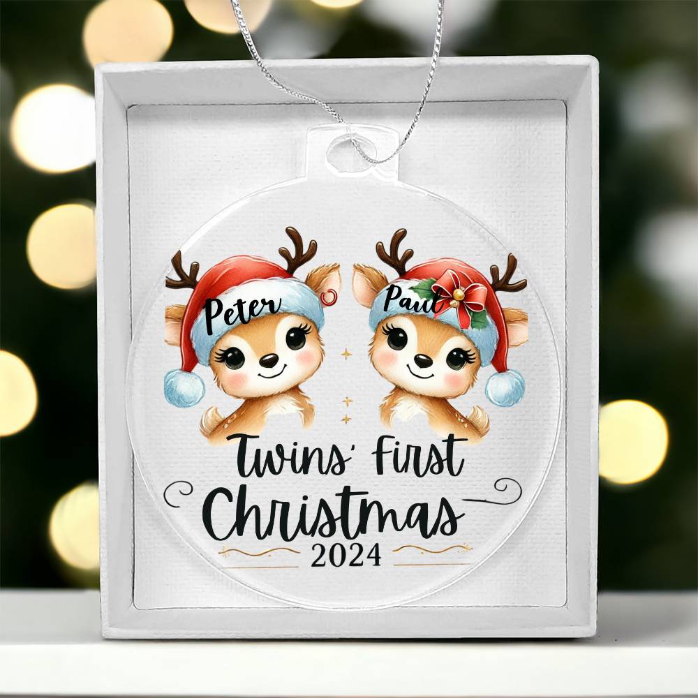 Personalized Gift For Twin Boys First Christmas Custom Ornament for Newborn Babies Names Year Holiday Tree Decor Keepsake Family