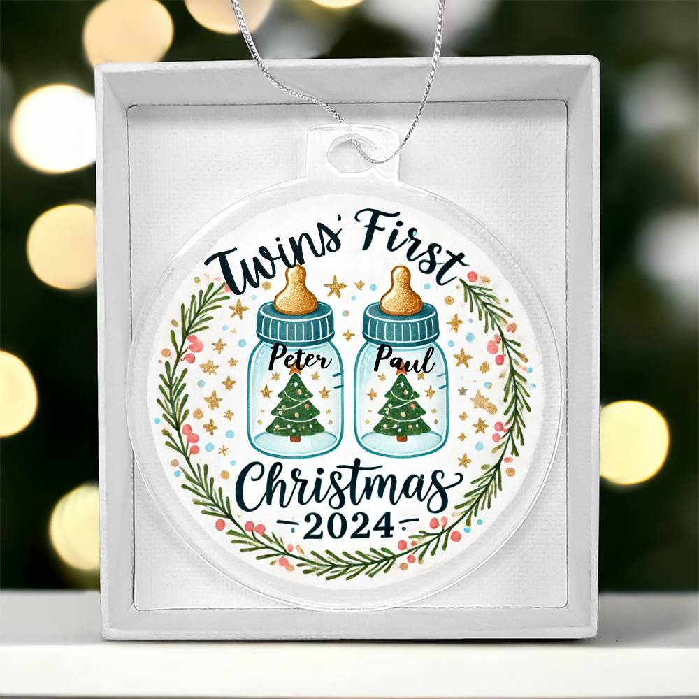 Personalized Gift For Twin Boys First Christmas Custom Ornament for Newborn Babies With Their Names