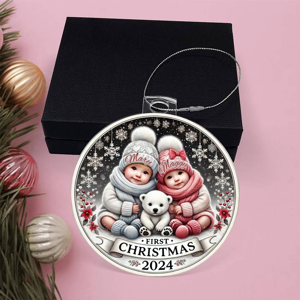 Personalized Gift For Twin Girls Daughters First Christmas Custom Ornament for Newborn Babies With Their Names