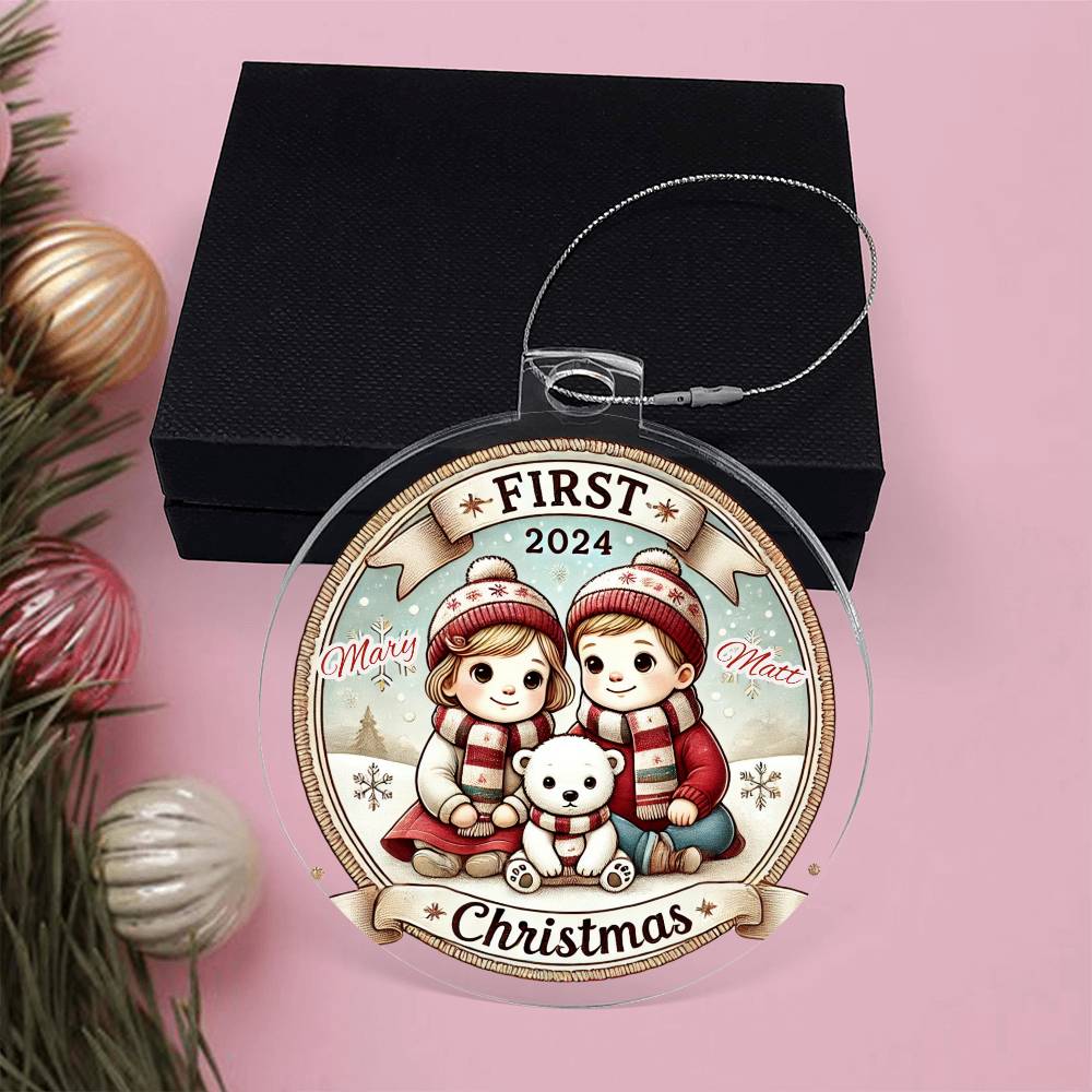 Personalized Gift For Twin Girls Daughters First Christmas Custom Ornament for Newborn Babies With Their Names Year Holiday Tree Decor Keepsake Family