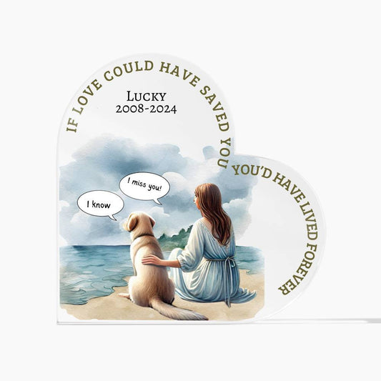 A Dog Memorial Acrylic Heart Shaped Plaque - sitting together