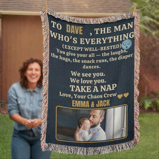 Custom Fleece Sherpa Woven Love Blanket for a New Dad