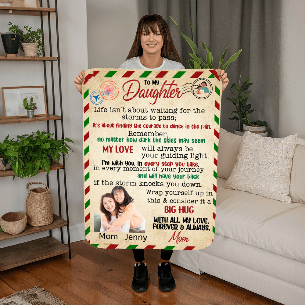 2. Custom Photo Daughter Heirloom Woven, Sherpa or Fleece Blanket Letter from Mom Storm 2