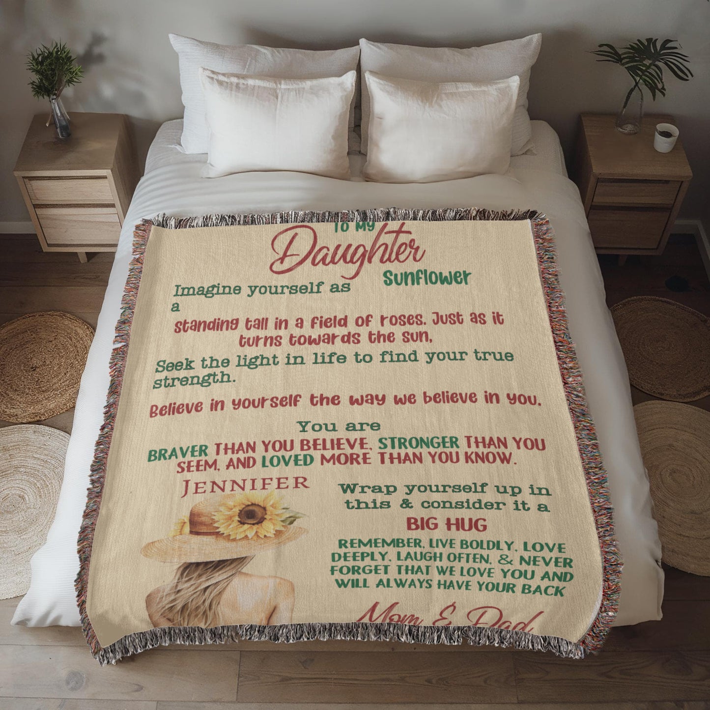 A Sunflower Letter to Daughter from Mom andDad Sherpa or  Fleece Blanket (3:4)
