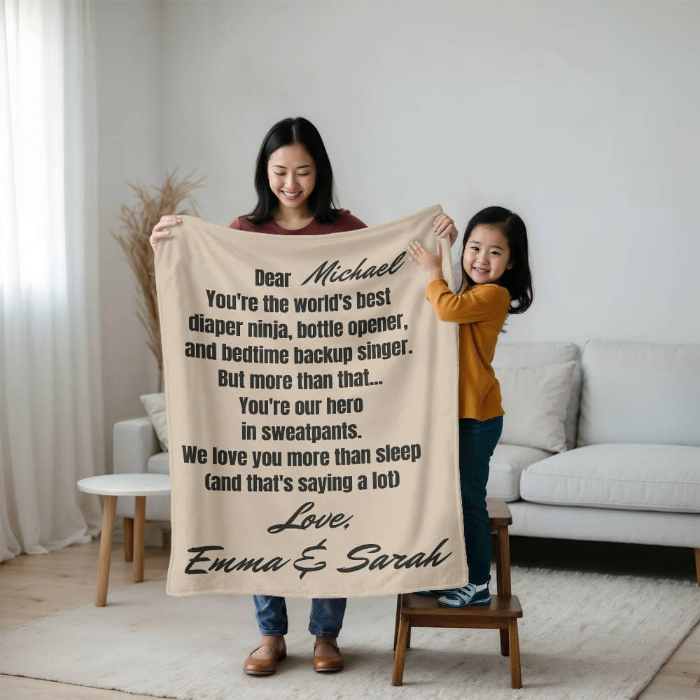 Custom New Dad Love Fleece Sherpa or Woven Blanket