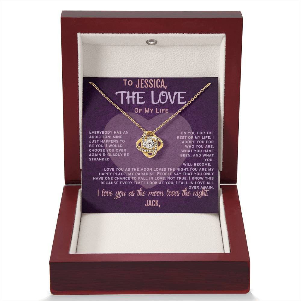 A Love Message From Your Partner: husband, boyfriend, sweetheart with Love Knot Necklace (Yellow & White Gold Variants)