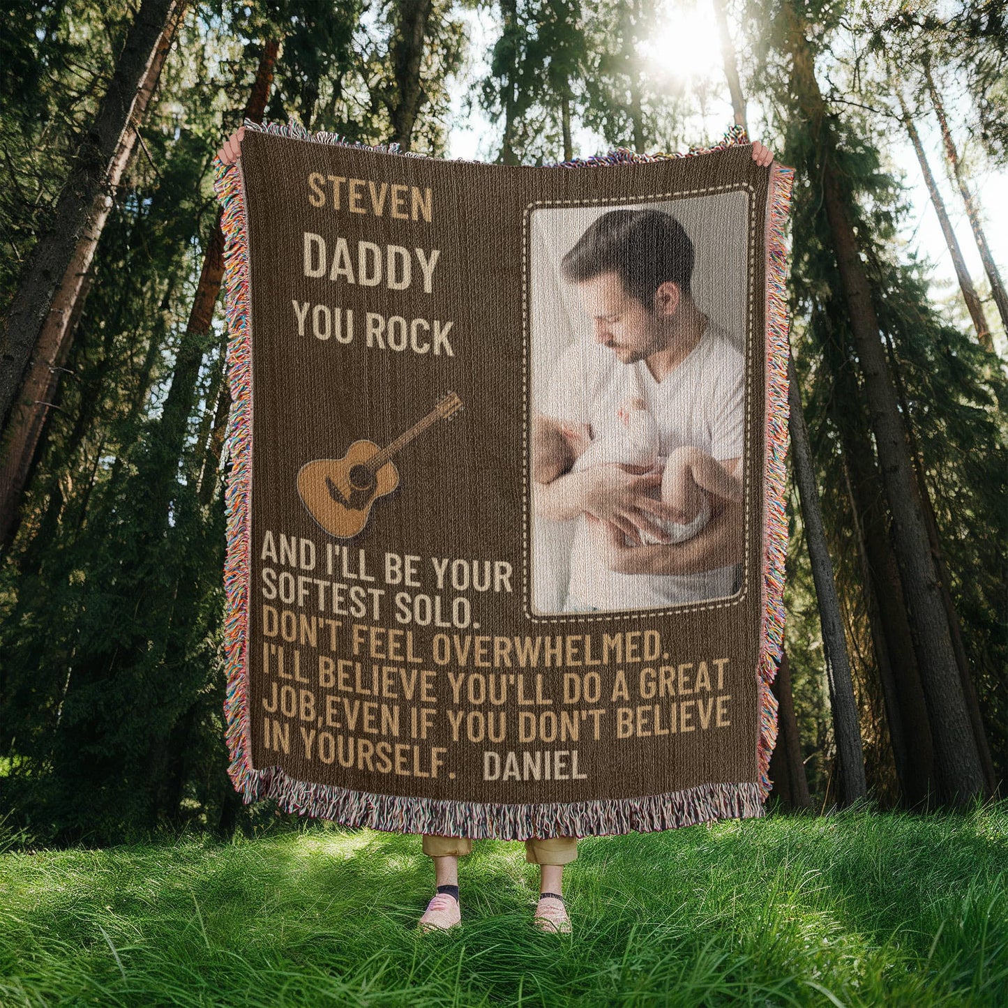 Custom Sherpa Fleece Woven Love Blanket for a New Dad