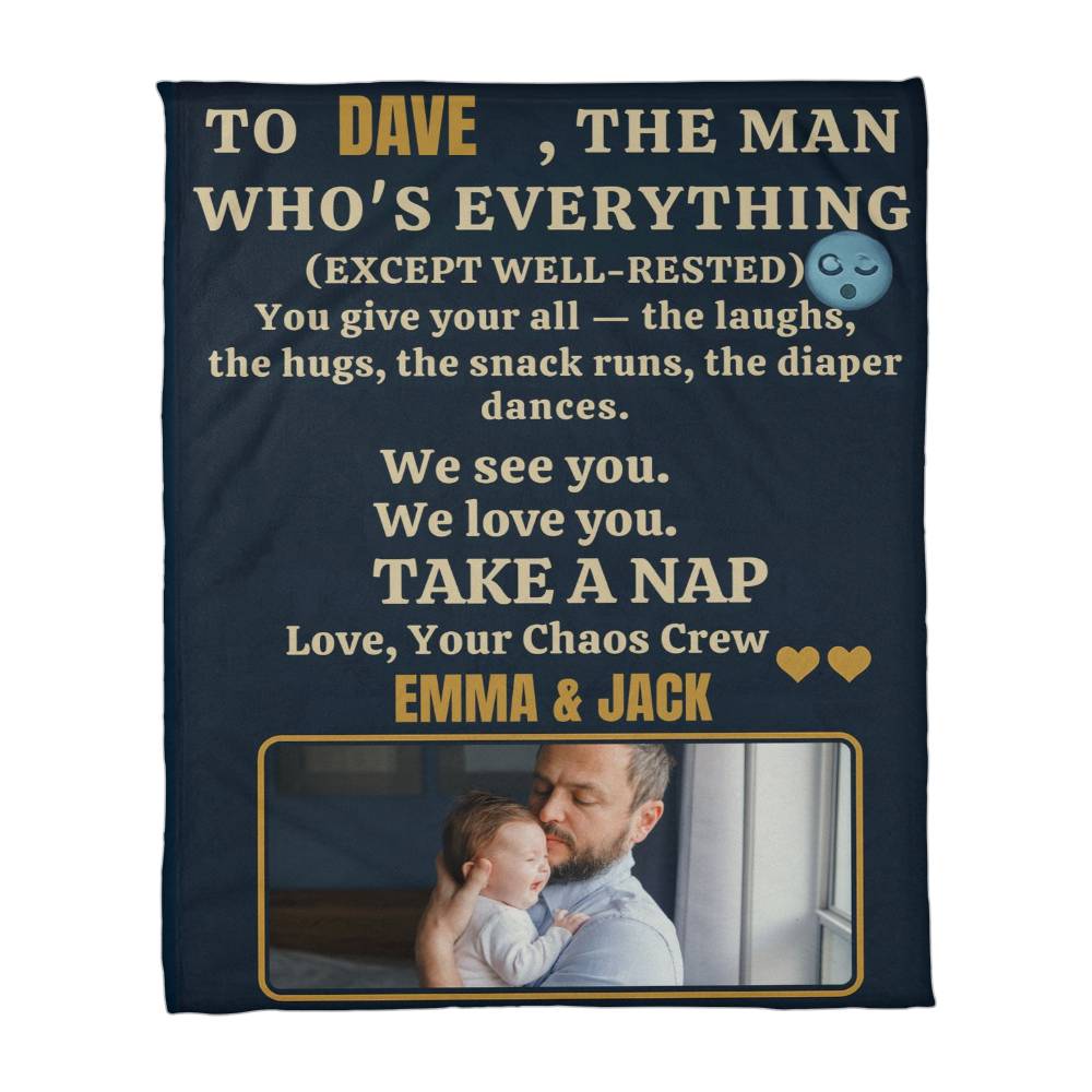 Custom Fleece Sherpa Woven Love Blanket for a New Dad