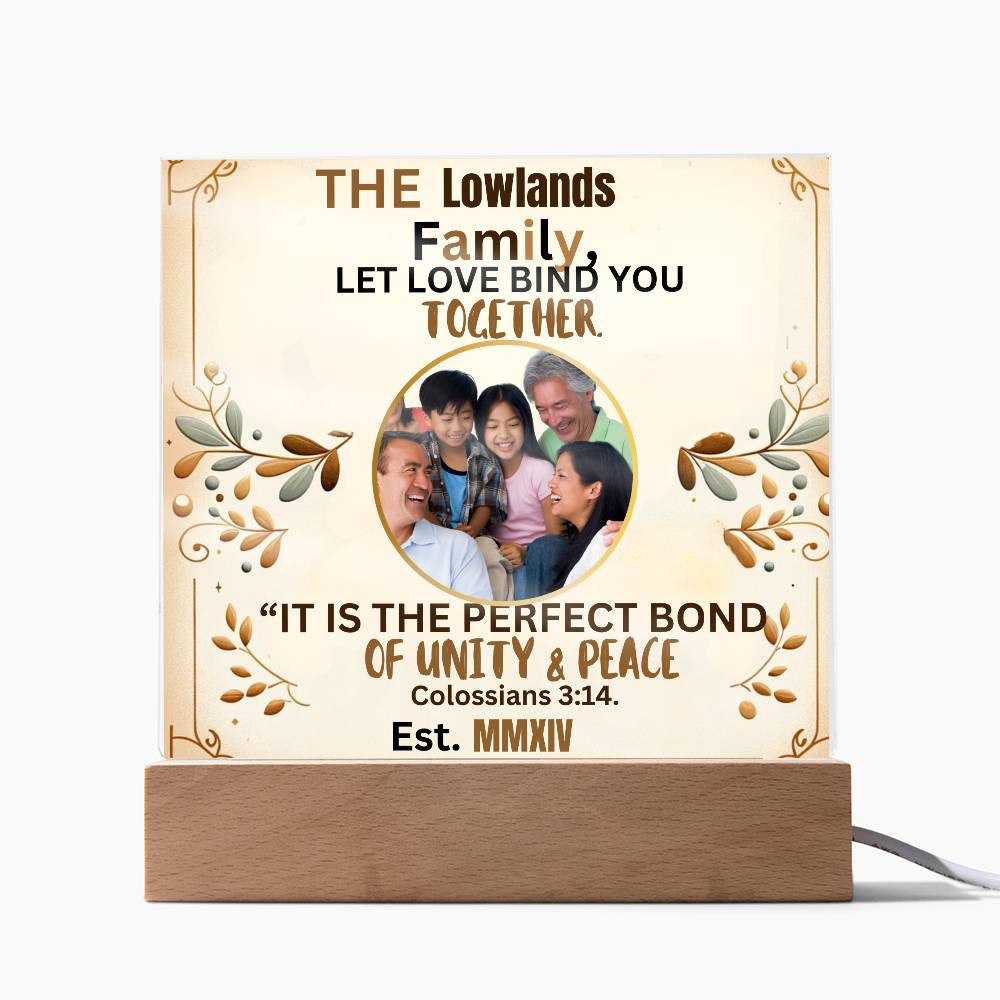 Custom Christian Family Photo Gift Acrylic Plaque With Biblical Verse LED Lighted Table Display Stand With Religious Inspirational Keepsake