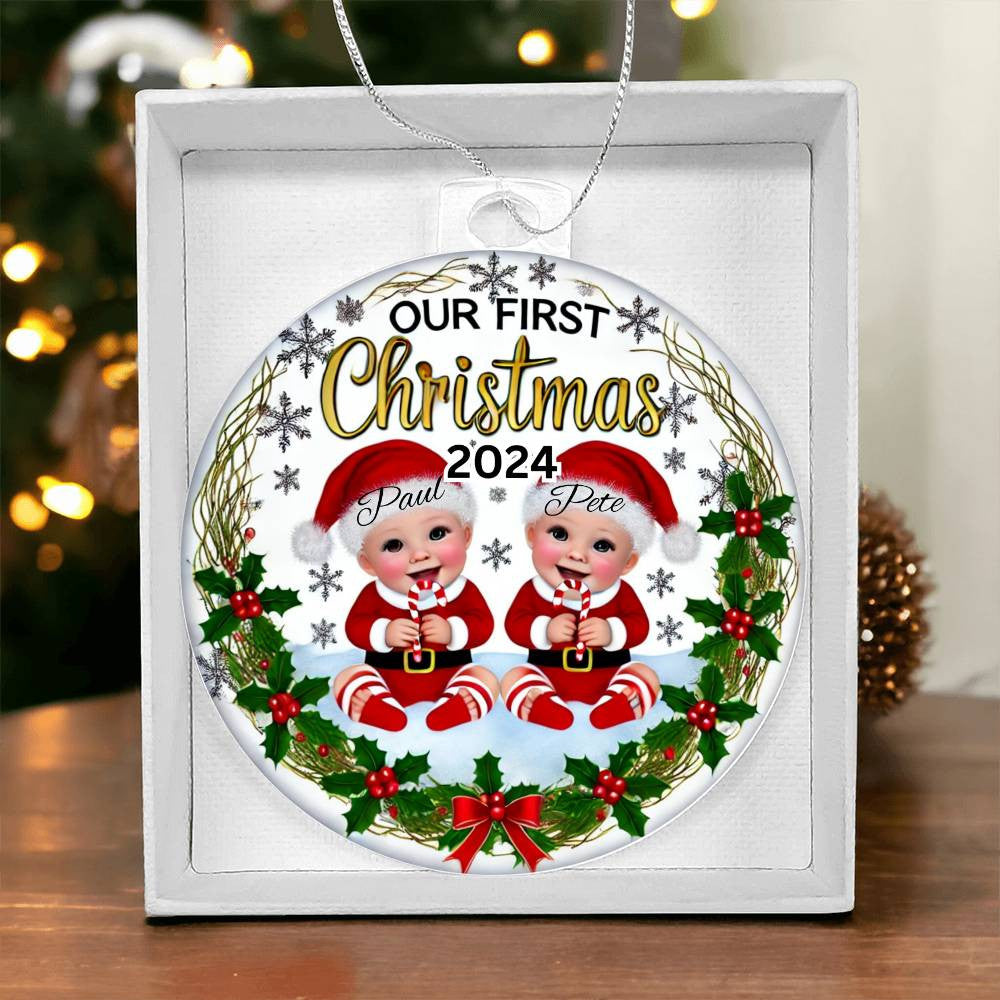 Personalized Gift For Twin Boys First Christmas Custom Ornament for Newborn Sons With Names Year Acrylic Holiday Tree Décor Family Keepsake