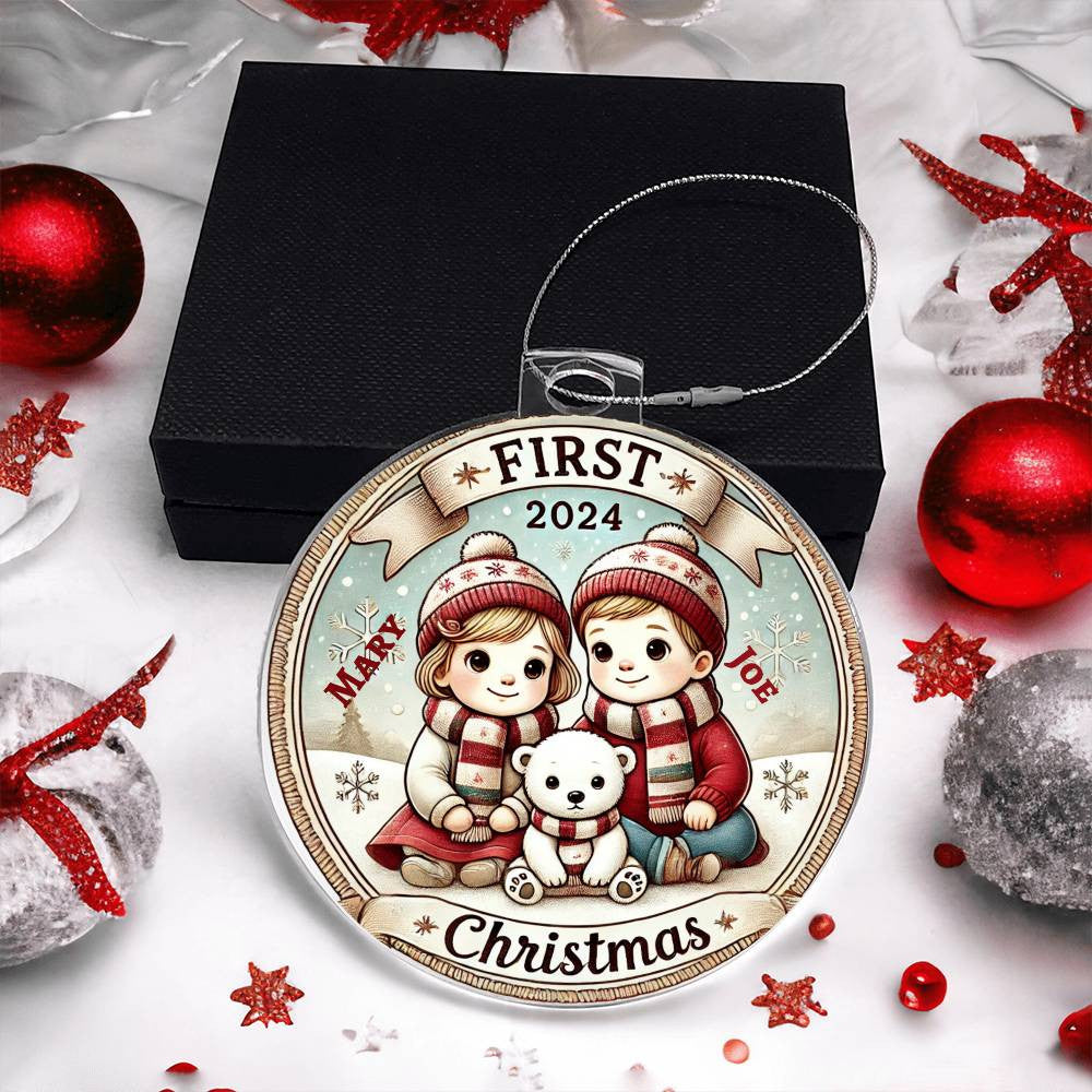 Custom Ornament For Twin Girl Boy First Christmas Newborn Babies Names Year Holiday Family Keepsake Celebration Acrylic Plaque Tree Décor
