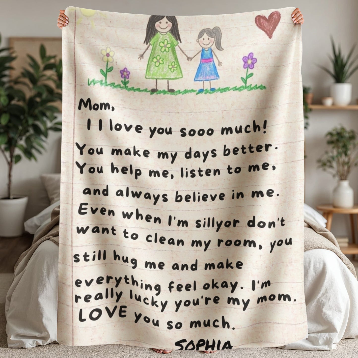 Personalized Mom Blanket from Daughter | Handwritten Letter Blanket | Custom Name Gift for Mom | Emotional Gift for Mother
