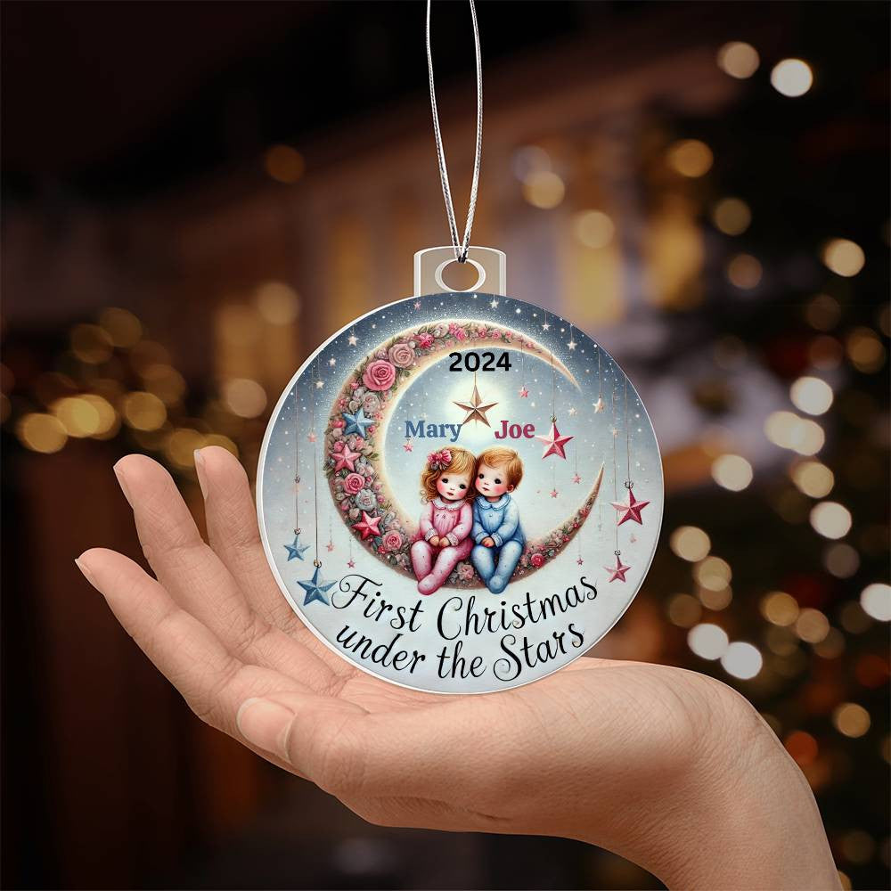 Custom Cute Ornament For Twin Girl Boy First Christmas Newborn Baby Custom Names Year Holiday Family Celebration Keepsake Tree Acrylic Décor
