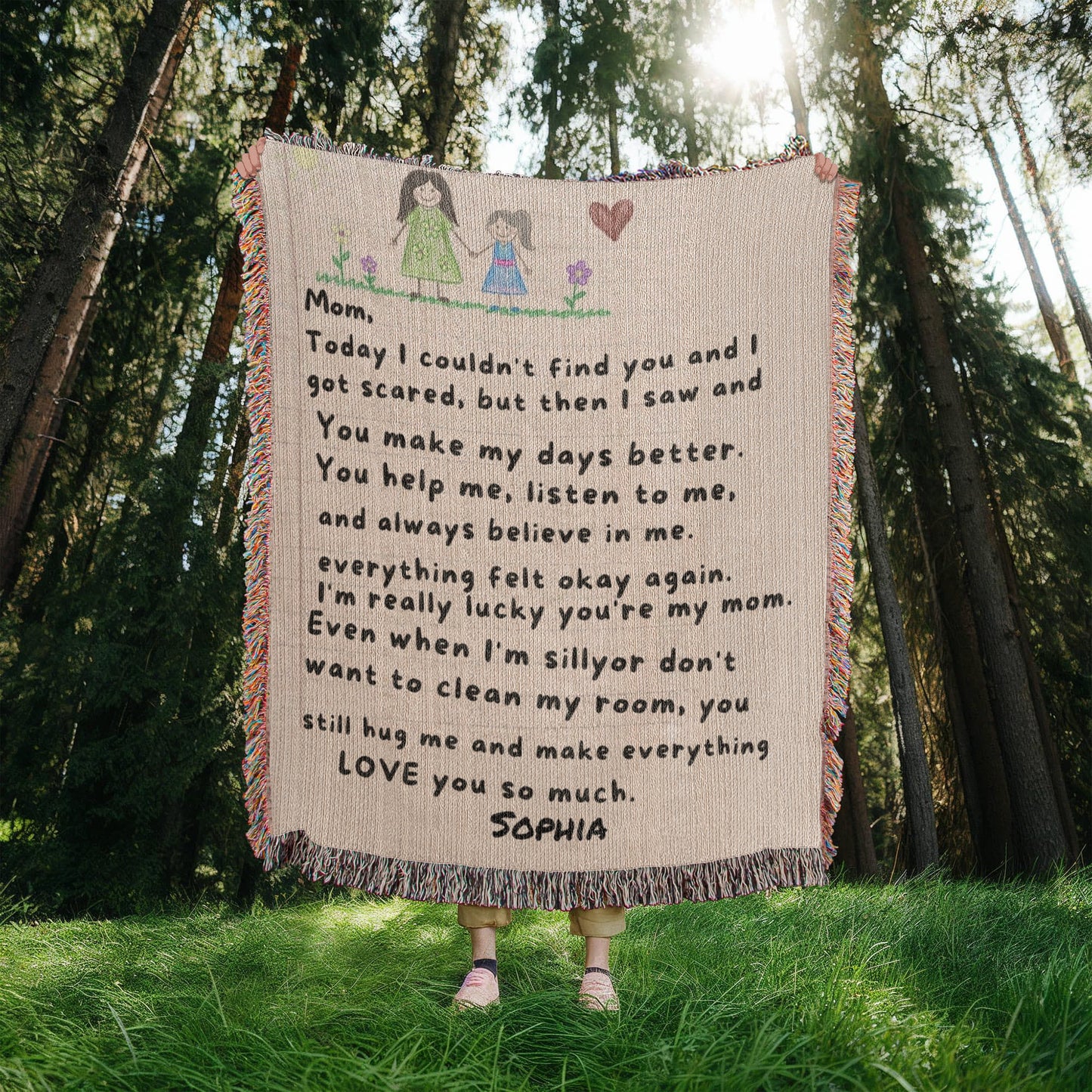 Personalized Mom Blanket from Daughter | Handwritten Letter Blanket | Custom Name Gift for Mom | Emotional Gift for Mother