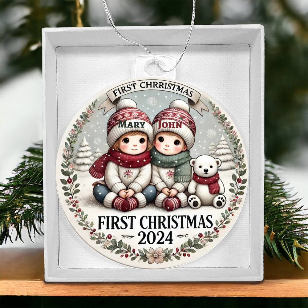 Custom Cute Ornament For Twin Girl Boy First Christmas Newborn Baby Custom Names Year Holiday Family Celebration Keepsake Tree Acrylic Décor