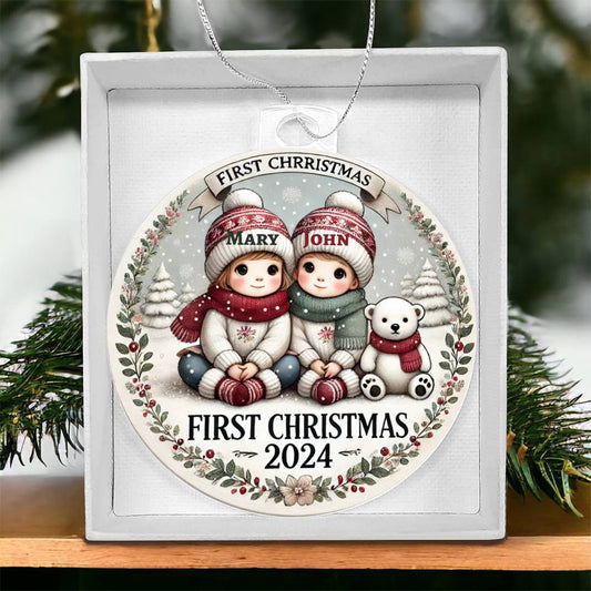 Custom Cute Ornament For Twin Girl Boy First Christmas Newborn Baby Custom Names Year Holiday Family Celebration Keepsake Tree Acrylic Décor