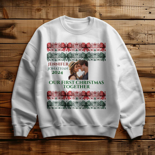 Customized Christmas sweatshirt for girlfriend funny coquette custom names white crewneck bow wife shirt cute chinoiserie sweater love gift