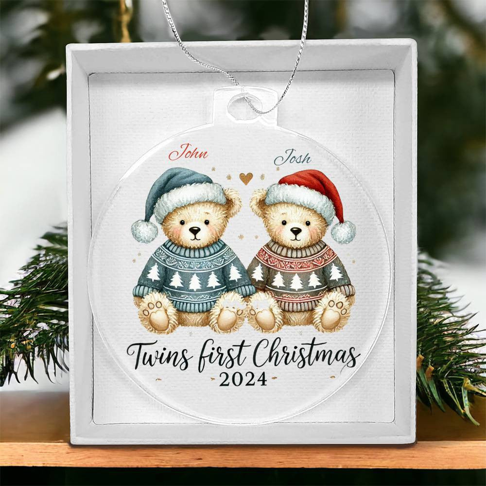 Personalized Gift For Twin Boys First Christmas Custom Ornament for Newborn Babies With Sons Names Year Holiday Tree Decor Keepsake Family