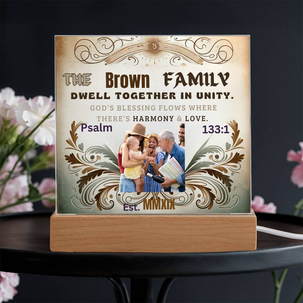 Custom Religious Gift with Biblical Verse Acrylic Table Stand Inspirational Christian Family LED Lighted Plaque Personalized Catholic Art