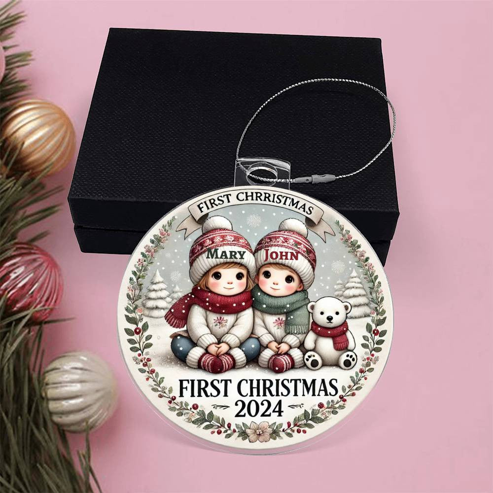Custom Ornament For Twin Girl Boy First Christmas Newborn Babies Names Year Holiday Family Keepsake Celebration Acrylic Plaque Tree Décor
