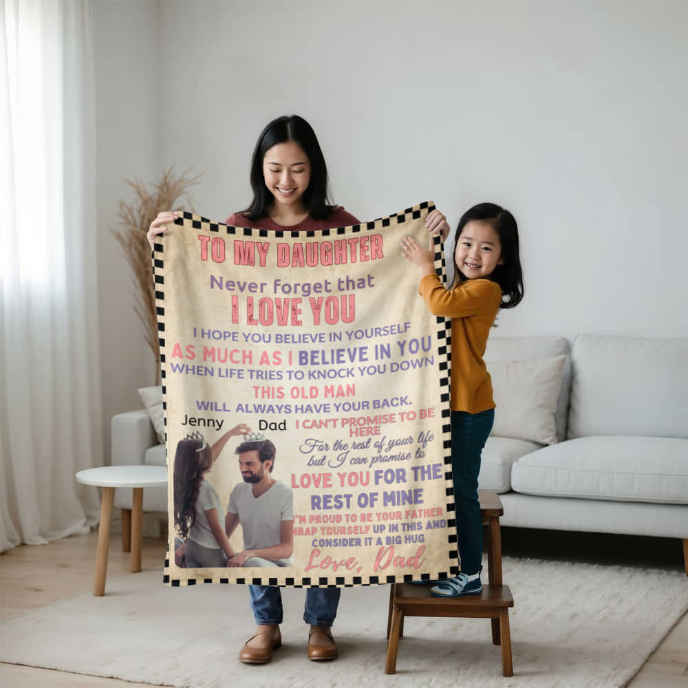 A Daughter from Dad photo name heirloom, sherpa or fleece vintage blanket