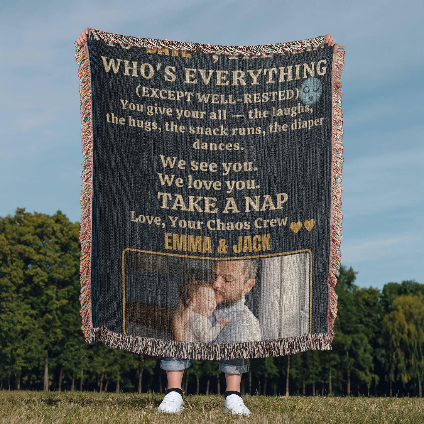 Custom Fleece Sherpa Woven Love Blanket for a New Dad