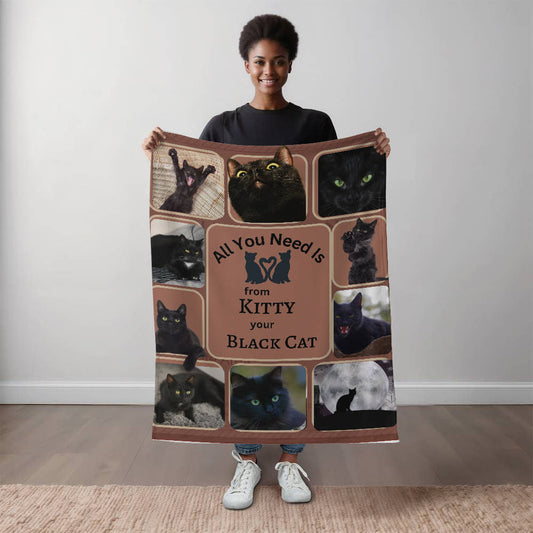 A Photo Personalized Cat Sherpa or Fleece Blanket