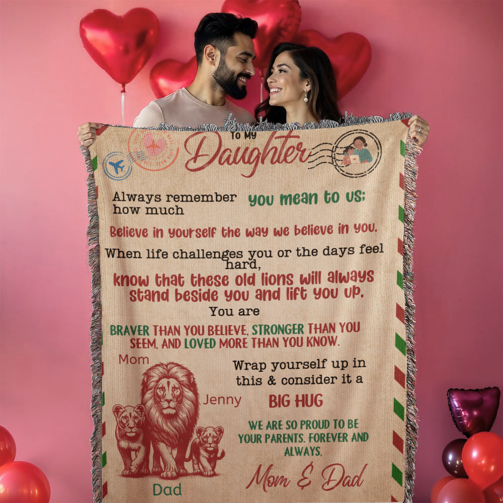 A Letter to Daughter from Mom photo name heirloom, sherpa or fleece vintage red lion blanket