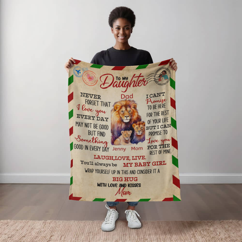 A Letter to Daughter from Mom photo name heirloom, sherpa or fleece vintage lion blanket