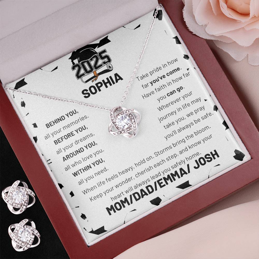Love Knot Earring & Necklace Set for a Graduate