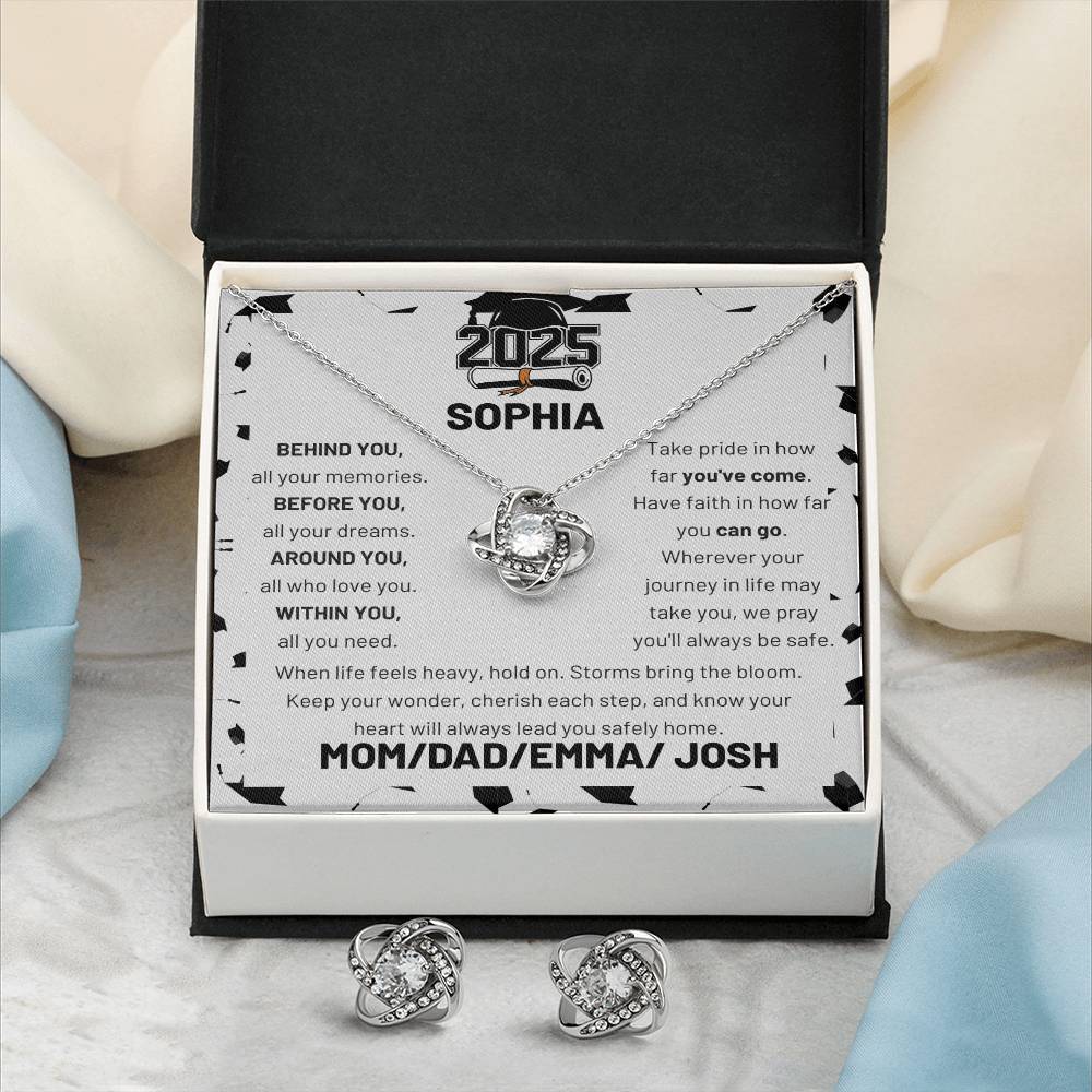 Love Knot Earring & Necklace Set for a Graduate