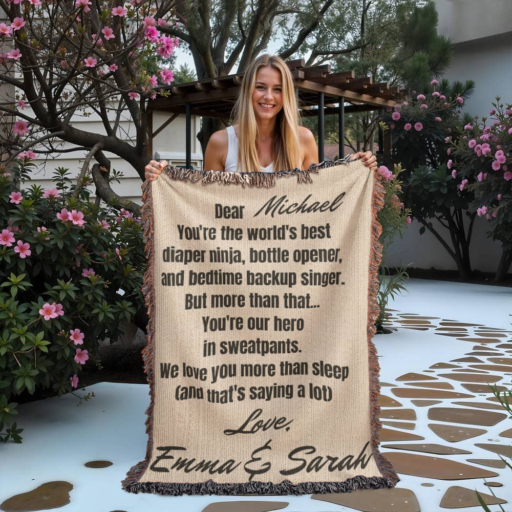 Custom New Dad Love Fleece Sherpa or Woven Blanket