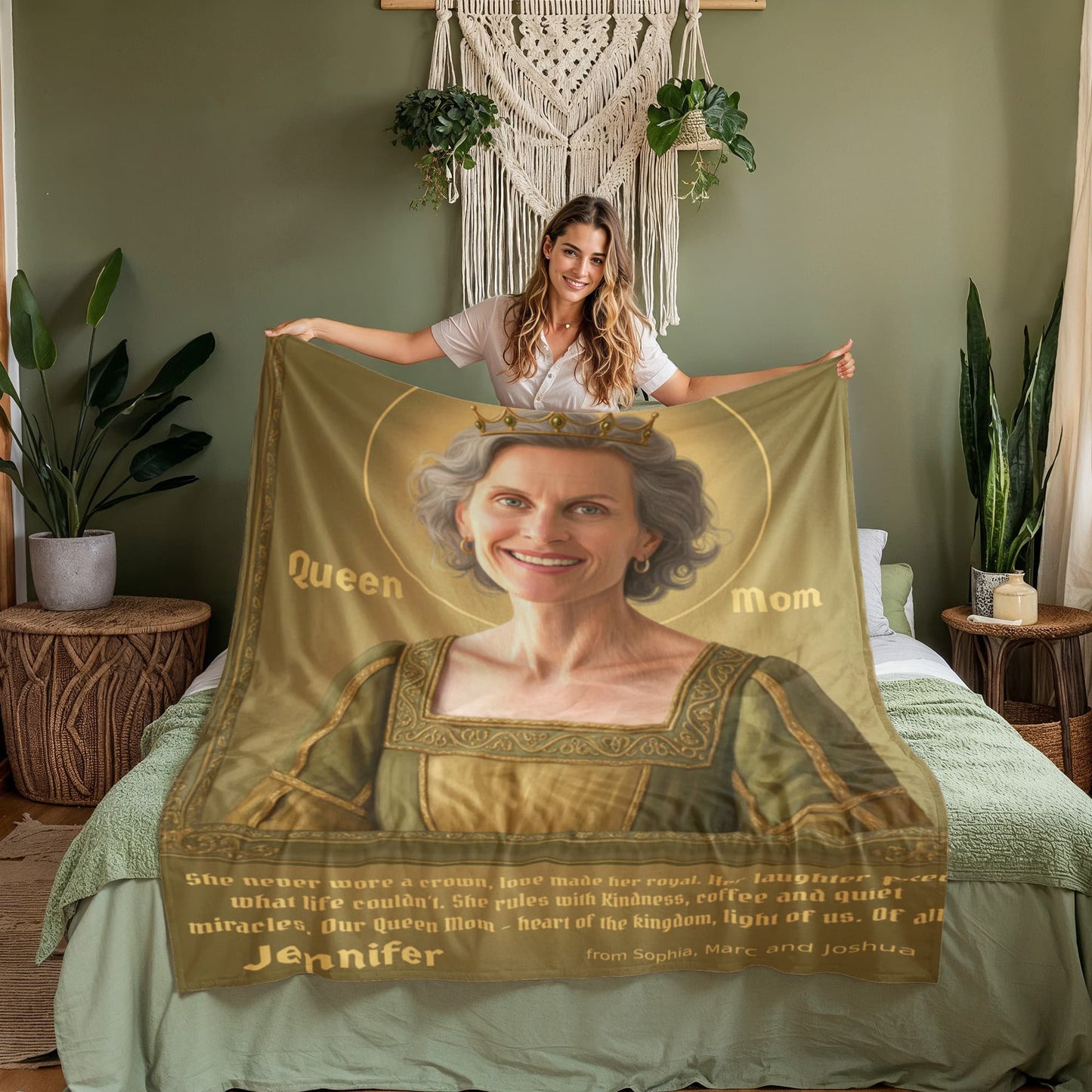 Queen Mom / King Dad Custom Royal Portrait Blanket – Upload Photo & Get Live Preview | Woven, Sherpa & Fleece