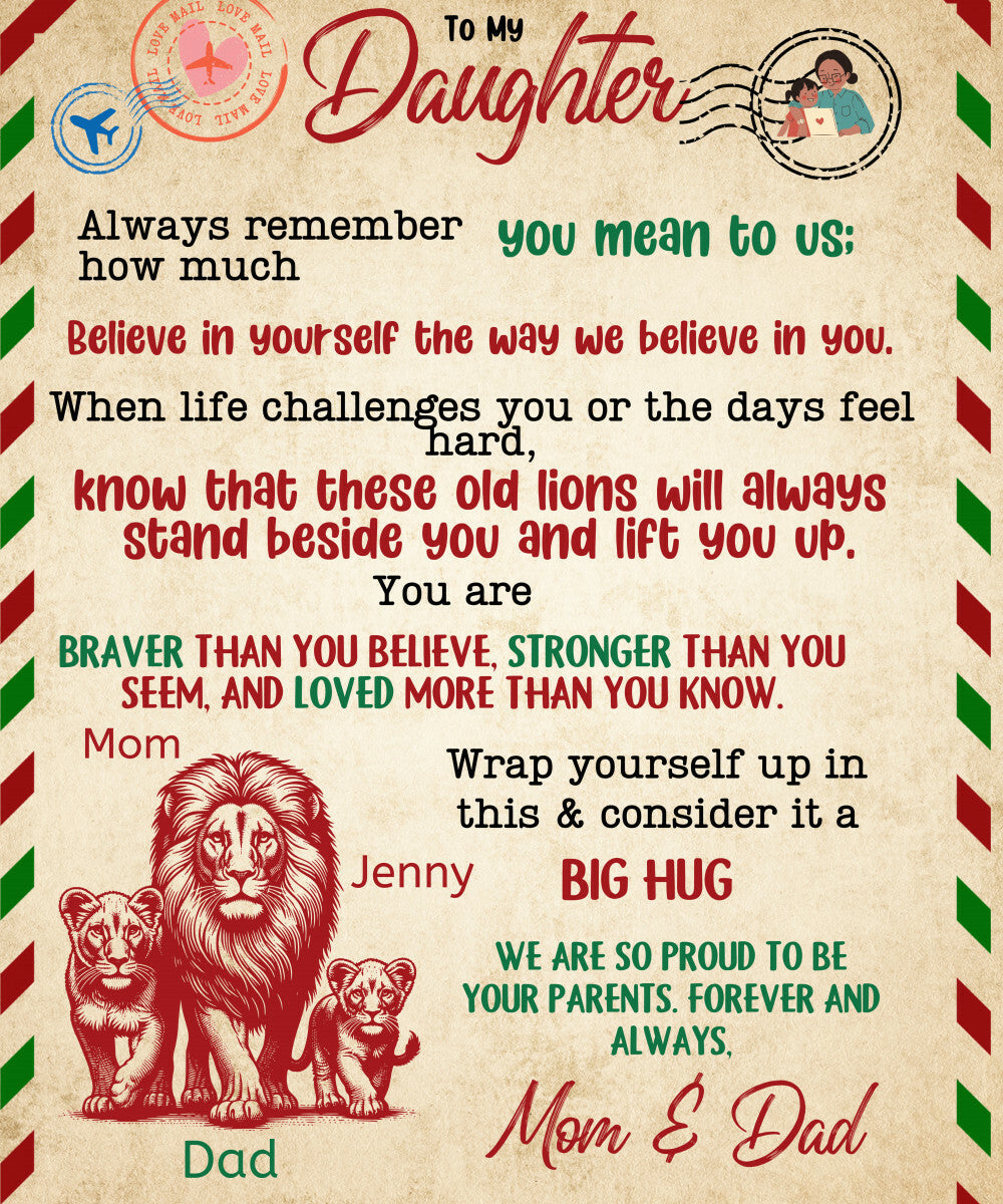 A Letter to Daughter from Mom photo name heirloom, sherpa or fleece vintage red lion blanket
