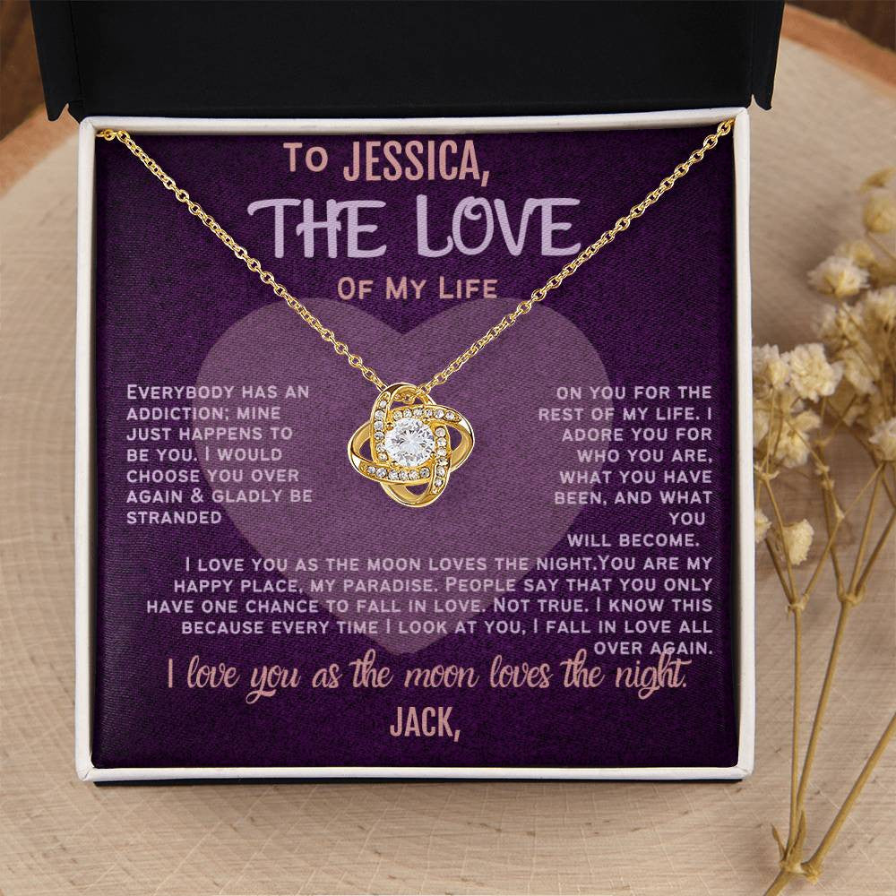 A Love Message From Your Partner: husband, boyfriend, sweetheart with Love Knot Necklace (Yellow & White Gold Variants)