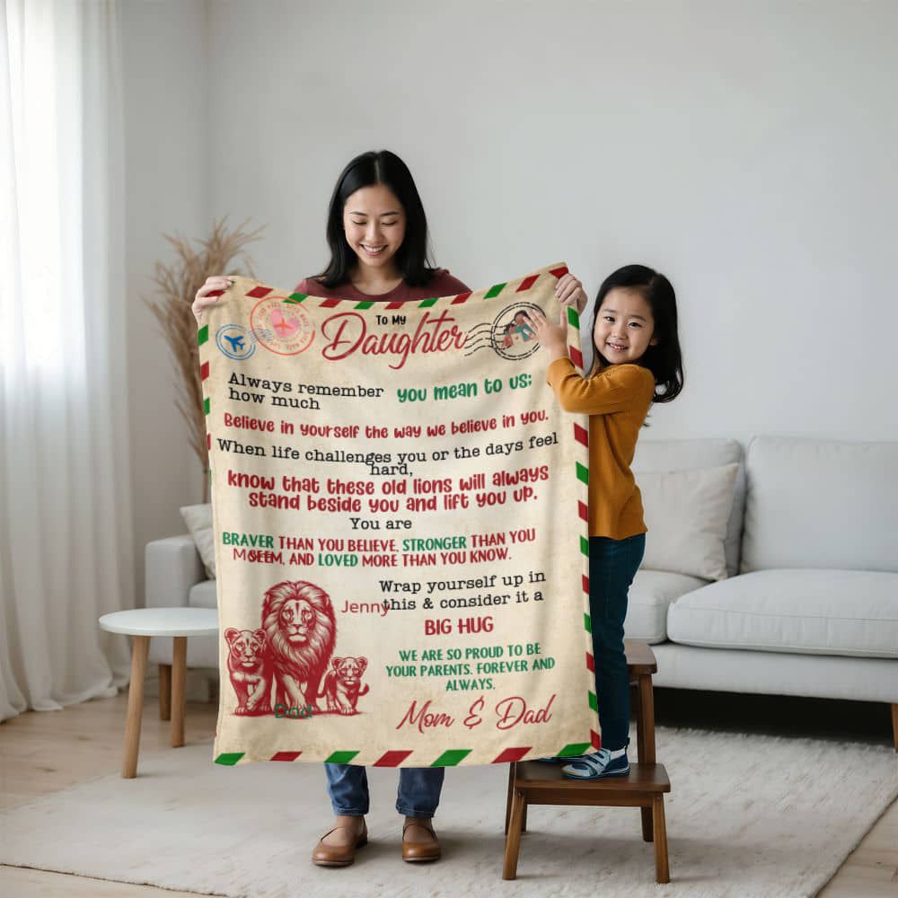 A Letter to Daughter from Mom photo name heirloom, sherpa or fleece vintage red lion blanket