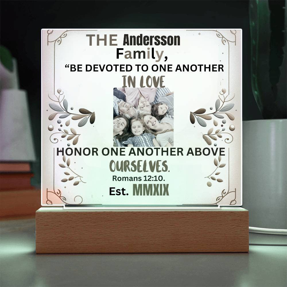 Custom Religious Gift with Biblical Verse Acrylic Table Stand Inspirational Christian Family LED Lighted Plaque Personalized Catholic Art